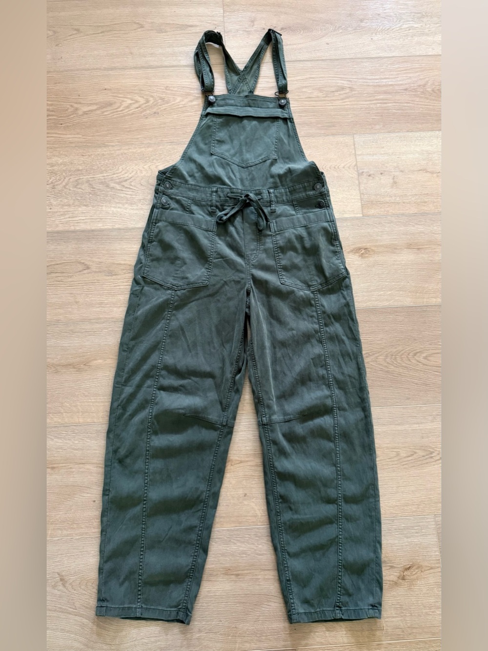 American Eagle Barrel Leg Overalls Corduroy Look Utility Olive Green S